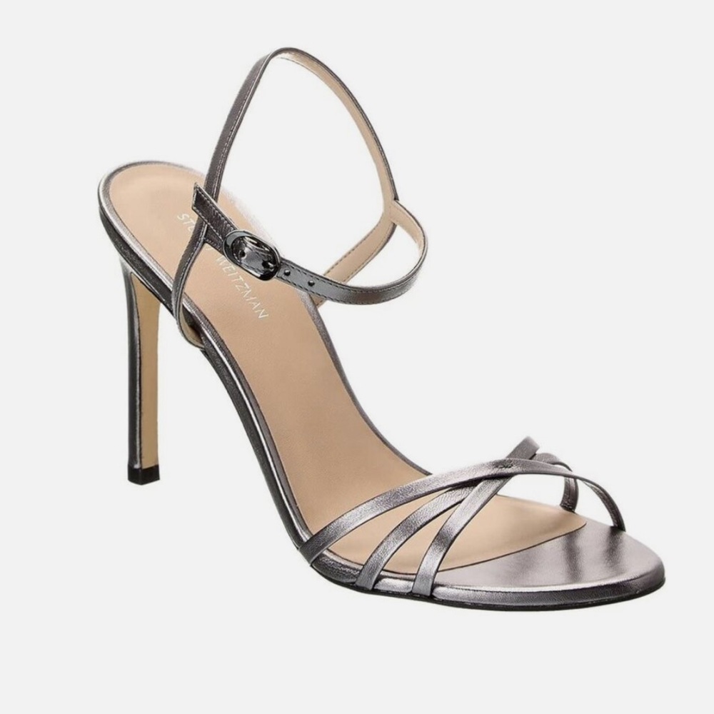 NWOT Stuart Weitzman | Starla 80 Ankle Strap in Gunmetal Leather Sandal Size 6.5